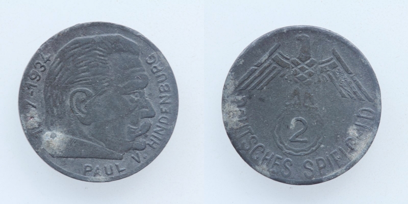 Deutsches Spielgeld 2 Mark Paul v. Hindenburg