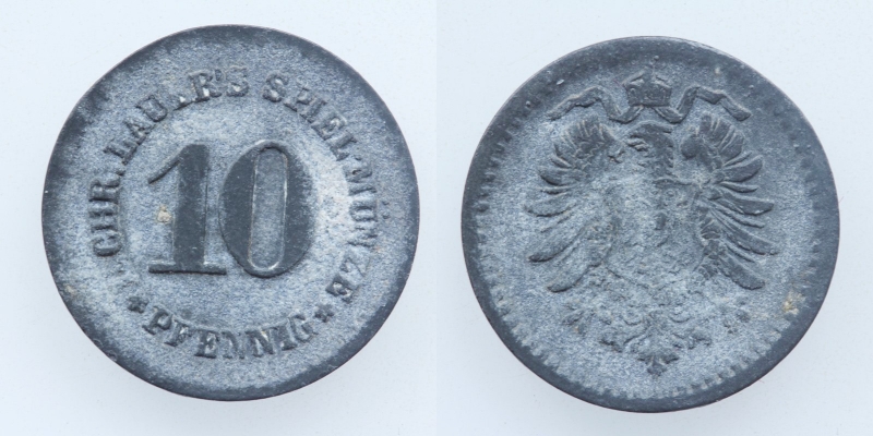Kaiserreich Chr. Lauer's Spiel Münze 10 Pfennig