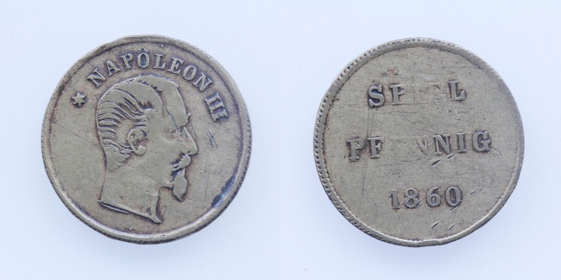 Spielgeld Napoleon III. Spiel Pfennig 1860