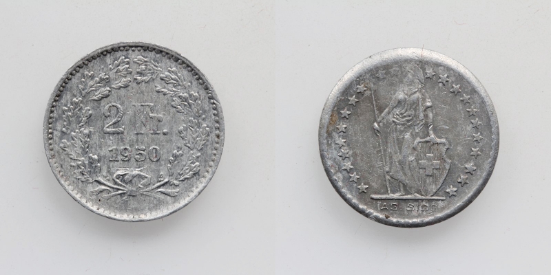 Schweiz Spielgeld 2 Franken 1950 AG. Sigg