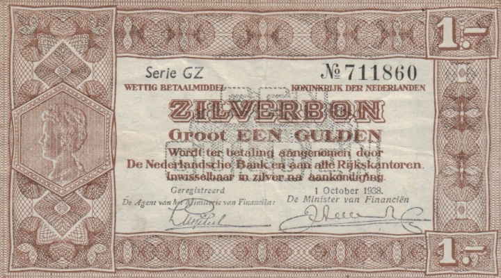 Niederlande Zilverbon 1 Gulden 1938