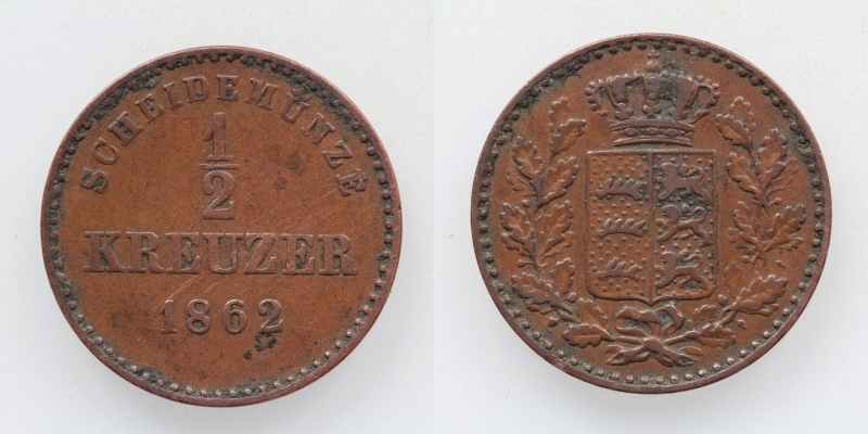 Württemberg 1/2 Kreuzer 1862 Stuttgart