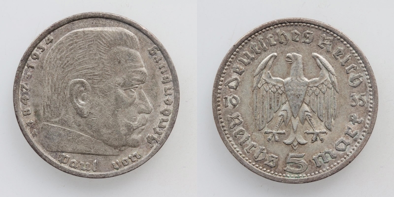 Deutsches Reich 5 Reichsmark 1935 A Hindenburg