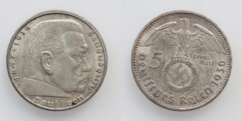 Deutsches Reich 5 Reichsmark 1936 A Hindenburg