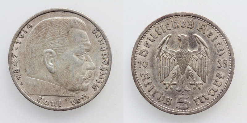 Deutsches Reich 5 Reichsmark 1935 A Hindenburg