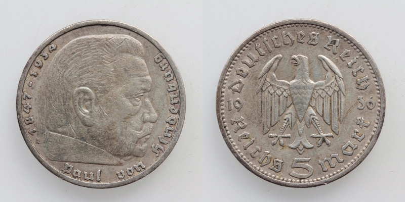 Deutsches Reich 5 Reichsmark 1936 A Hindenburg