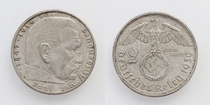 Deutsches Reich 2 Reichsmark 1939 A Hindenburg