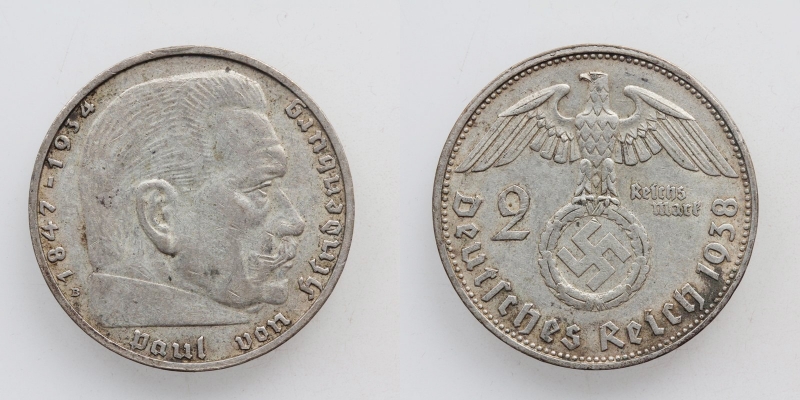 Deutsches Reich 2 Reichsmark 1938 B Hindenburg