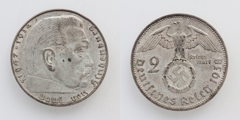 Deutsches Reich 2 Reichsmark 1938 J Hindenburg