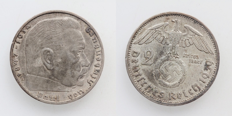 Deutsches Reich 2 Reichsmark 1939 A Hindenburg