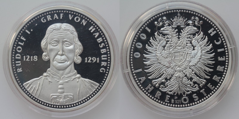 Silbermedaille Rudolf I. Serie 1000 Jahre Österreich 1996 PP