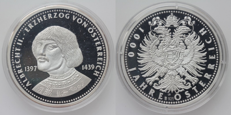 Silbermedaille 1000 Jahre Österreich 1996 EH Albrecht II.
