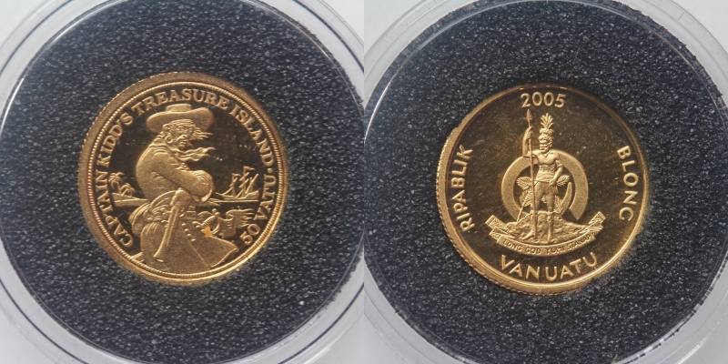 Vanuatu 50 Vatu 2005 Gold 999 PP Kapitän Kidd