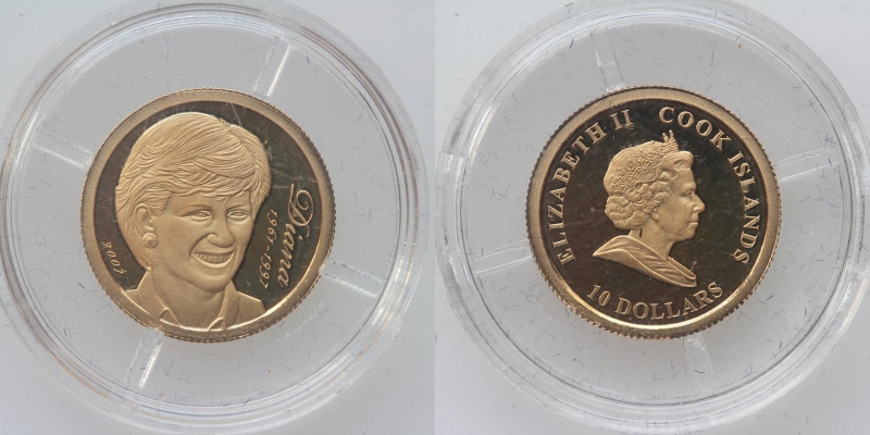 Cook Inseln 10 Dollar 2007 Gold 999 Diana