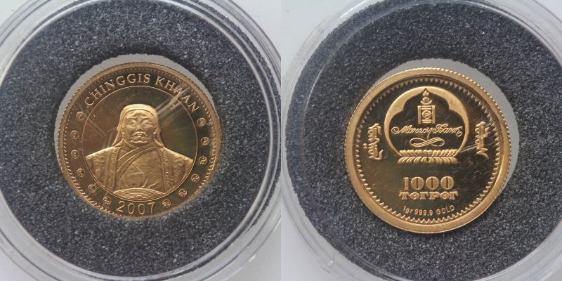 Mongolei 1.000 Togrog 2007 Gold 999 Chinggis Khan