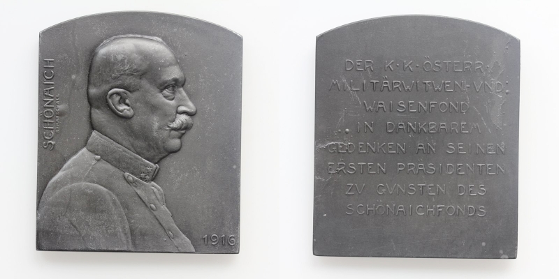 Zinkplakette 1916 v. R. Marschall a.d. Tod von Franz Xaver Freiherr v. Schönaich