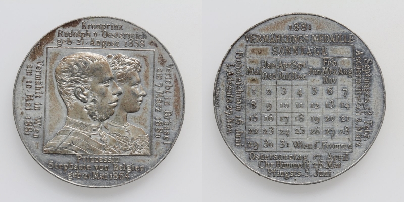 Kronprinz Rudolf Versilberte AE-Medaille 1881 Kalendermedaille