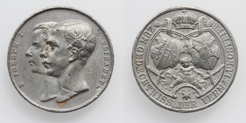 Franz Joseph I. Zinnmedaille 1854 a.d. Vermählung mit Elisabeth