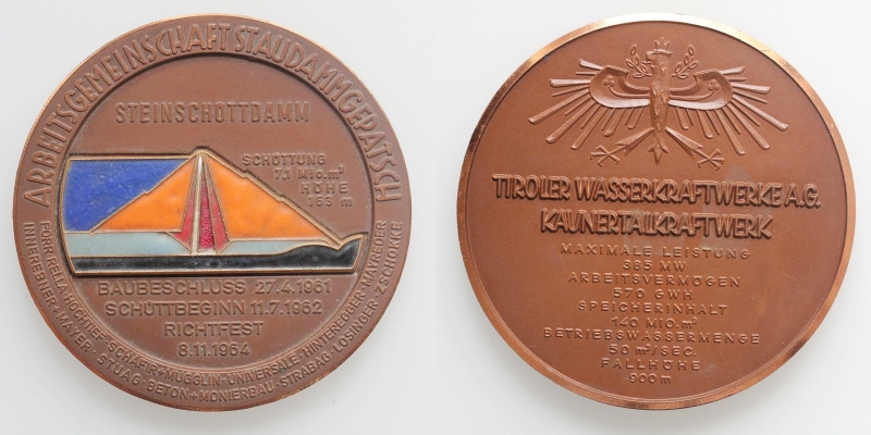 Tirol AE-Medaille o.J. (1961-1964) Steinschüttdamm Kaunertalkraftwerk