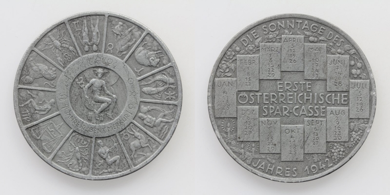 Österreich Kalendermedaille 1942 Zink Jahresregent Merkur