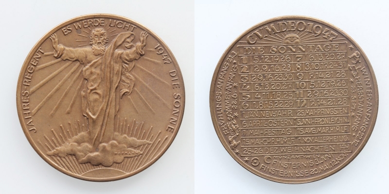Österreich Kalendermedaille 1947 Bronze v. Hoffmann