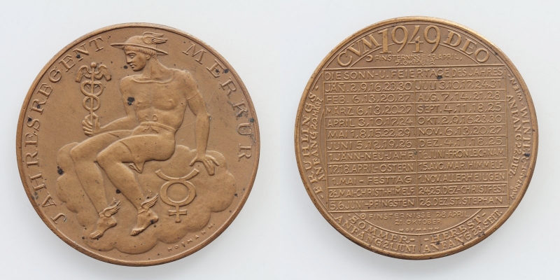 Österreich Kalendermedaille 1949 Bronze Merkur