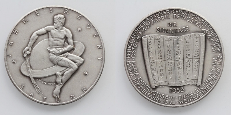 Österreich Kalendermedaille 1958 versilbert Saturn