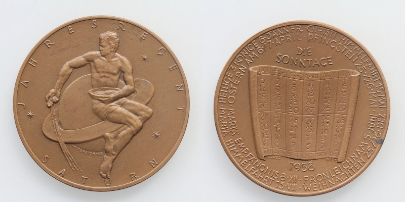 Österreich Kalendermedaille 1958 Bronze Saturn