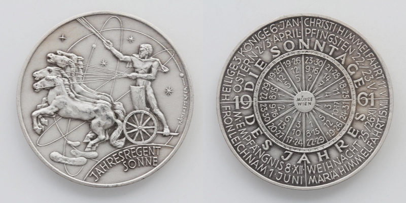 Österreich Kalendermedaille 1961 versilbert Sonne