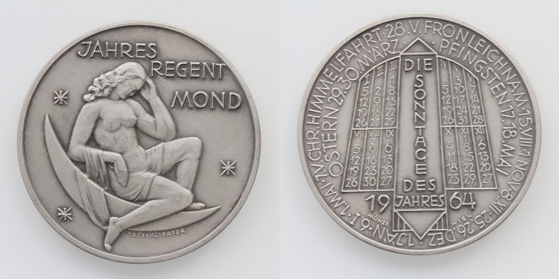 Österreich Kalendermedaille 1964 versilbert Mond