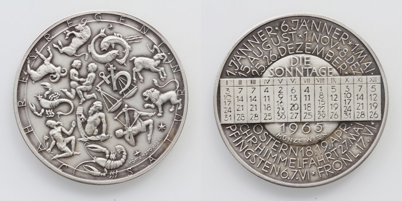 Österreich Kalendermedaille 1965 versilbert Saturn