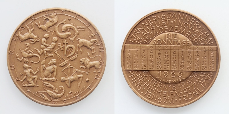 Österreich Kalendermedaille 1965 Bronze Saturn