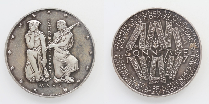 Österreich Kalendermedaille 1967 Silber Mars