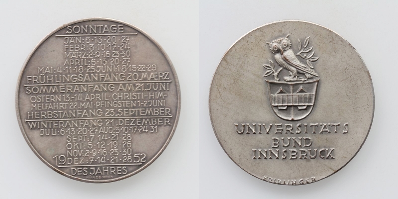 Universitätsbund Innsbruck Kalendermedaille 1952