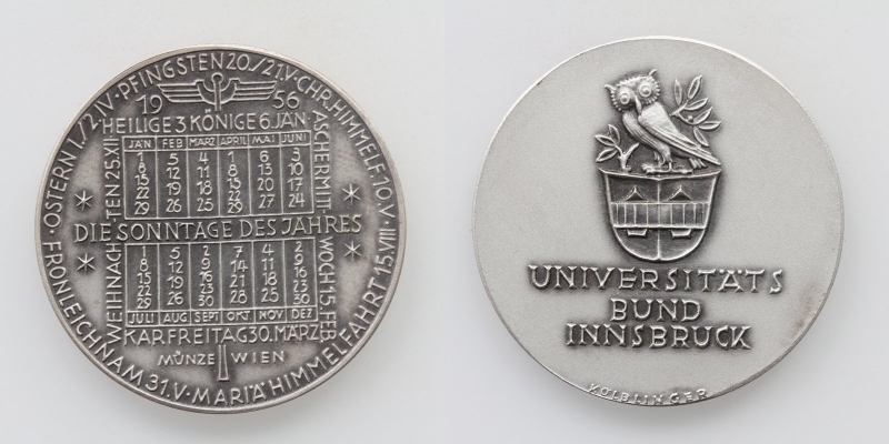 Universitätsbund Innsbruck Kalendermedaille 1956