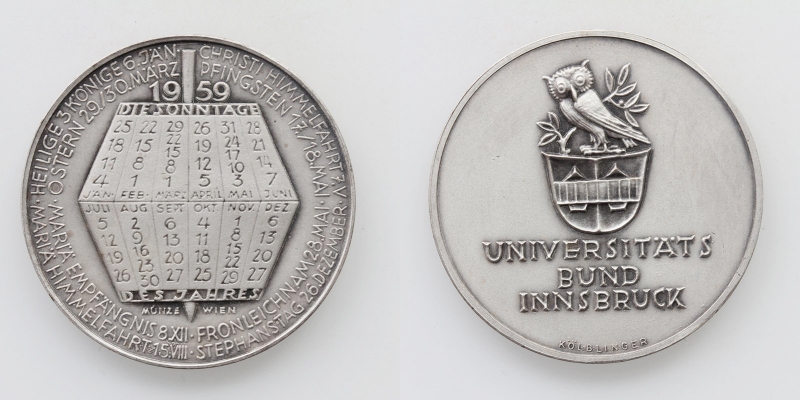 Universitätsbund Innsbruck Kalendermedaille 1959