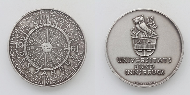 Universitätsbund Innsbruck Kalendermedaille 1961