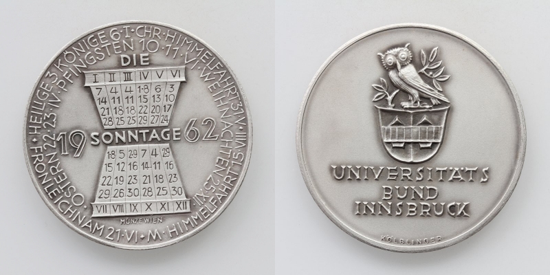 Universitätsbund Innsbruck Kalendermedaille 1962