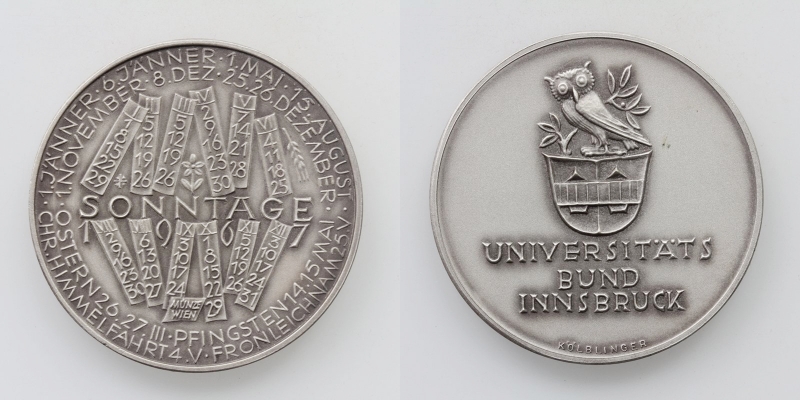Universitätsbund Innsbruck Kalendermedaille 1967