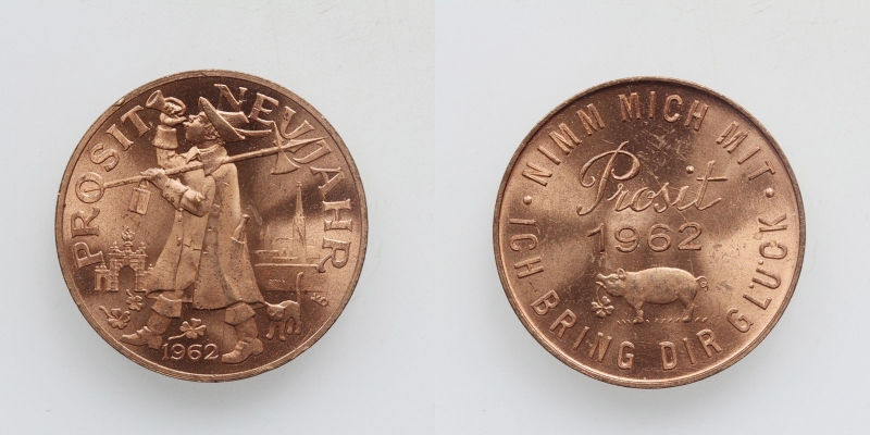Glücksjeton Prosit Neujahr 1962 Bronze