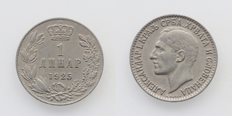 Jugoslawien Königreich Alexander I. 1 Dinar 1925