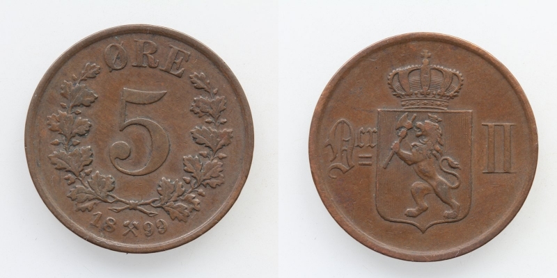 Norwegen Oscar II. 5 Öre 1899