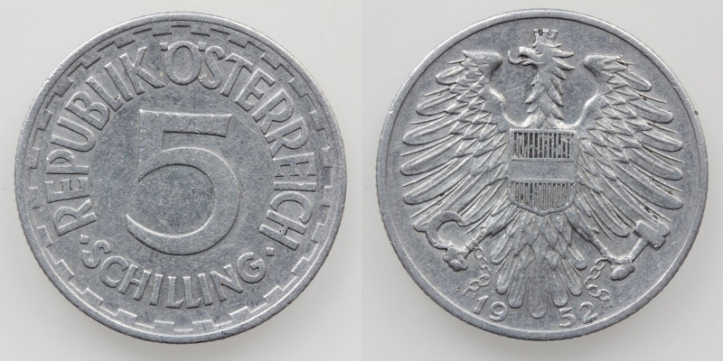 Österreich 2. Republik 5 Schilling 1952 Alu