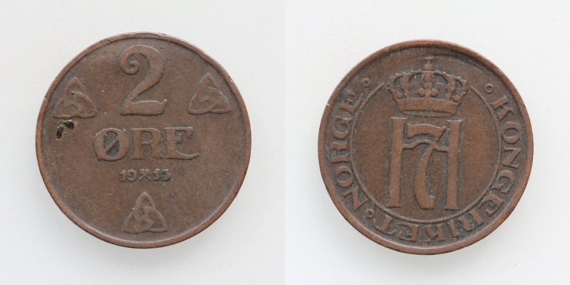 Norwegen Haakon VII. 2 Öre 1913
