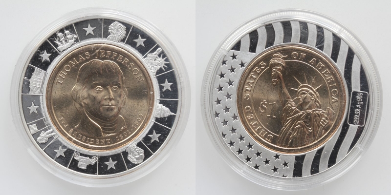 USA 1 Dollar 2007 Thomas Jefferson mit Silberring inkl. Zertifikat
