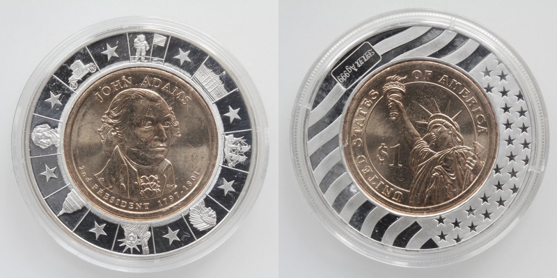 USA 1 Dollar 2007 John Adams mit Silberring inkl. Zertifikat