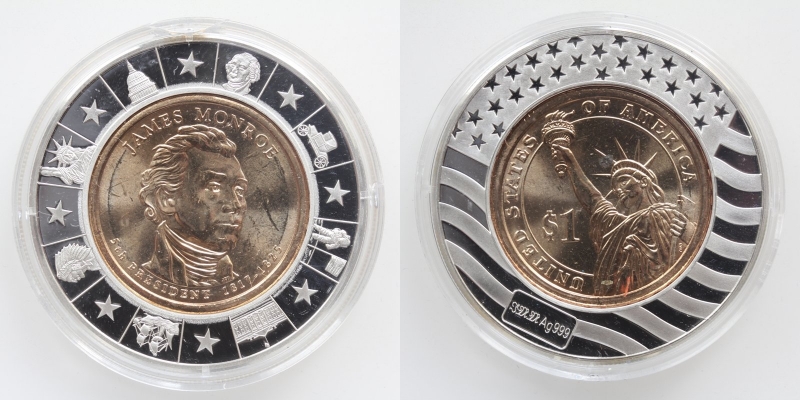 USA 1 Dollar 2008 James Monroe mit Silberring inkl. Zertifikat