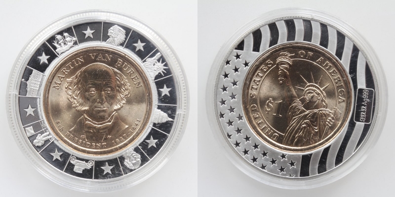 USA 1 Dollar 2008 Martin Van Buren mit Silberring inkl. Zertifikat