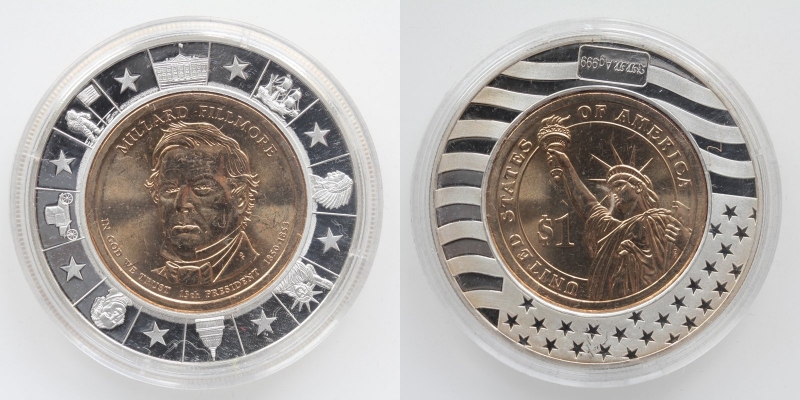 USA 1 Dollar 2010 Millard Fillmore mit Silberring inkl. Zertifikat