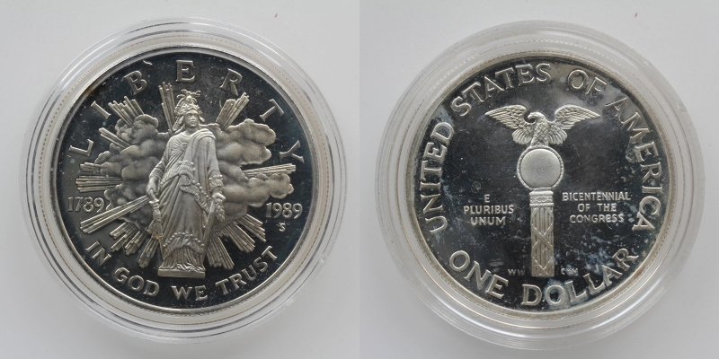USA 1 Dollar 1989 200 Jahre Kongress Silber 900 inkl. Zertifikat